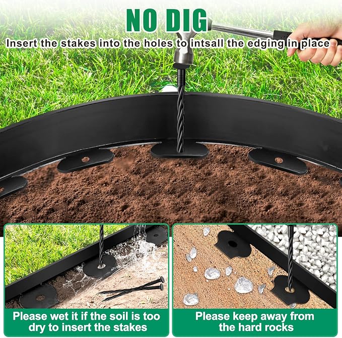 Landscape Edging - Garden Edging Border 120FT 2IN Tall with 160 Stakes, No Dig Lawn Edging for Landscaping for Garden Bed, Yard, Thickened Top Edge (0.15”) Flower Bed Border Edging for Outdoor