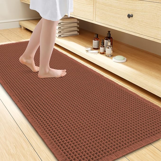 Smiry Waffle Bath Mat 60x24, Extra Soft Absorbent Bathroom Rugs, Non Slip Machine Washable Quick Dry Bath Rugs for Bathroom Floor, Tub, Shower, Home Decor Accessories, Orange