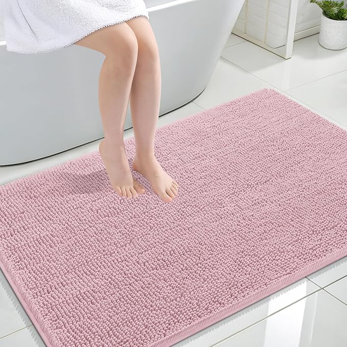 OLANLY Large Bathroom Rugs 44x32, Extra Soft Absorbent Chenille Bath Rugs, Rubber Backing Quick Dry, Machine Washable Bath Mats for Bathroom Floor, Tub and Shower, Home Decor Accessories, Dusty Rose