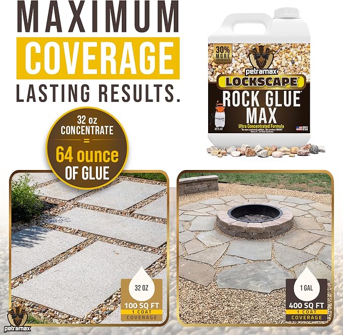 Petra Max Rock Glue for Landscaping, 32 Ounce - Ground Coverage & Pet Safe Mulch Glue for Rocks - Lockdown Gravel/Pebbles/Stones - Sticky Clear Gravel Binder & Decomposed Granite Stabilizer (50 Sq Ft)
