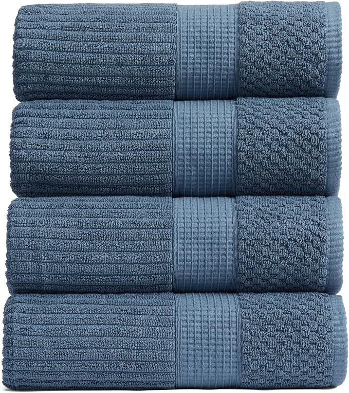 Springtree Home 100% Cotton Bath Towel Set | 4-Pack | Textured | Oceanview | Absorbent & Quick-Dry Bathroom Towels | Textured and Durable Cotton Towels for Bathroom | OEKO-TEX | Krista Collection