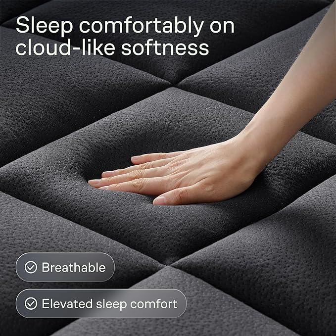 Niagara Sleep Solution Ultra Soft Full Size Mattress Topper - Rayon Derived from Bamboo Pillow Top Mattress Pad for Back Pain Relief - Naturally Cooling for Hot Sleepers, Black