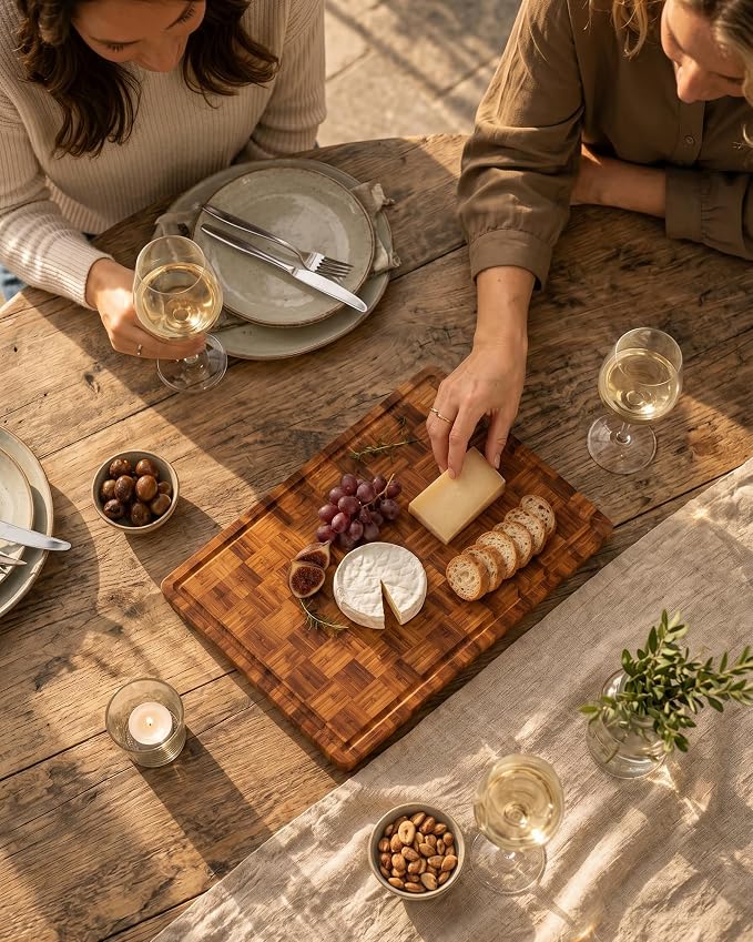 Bamboo Cutting Board 18" x 12", Heavy Duty Checkered End Grain Butcher Block for Kitchen with Deep Juice Grooves and Handles for Meat, Cheese, Charcuterie and Dough