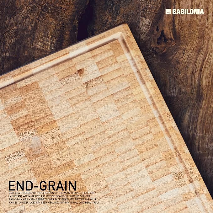 XXL Bamboo Cutting Board, End Grain Butcher Block for Kitchen, Extra Thick | 25 x 15 Inch (Extra Thick 1.7") Professional, Heavy Duty Hardwood Non Toxic Wooden Chopping Board (Oil & Plate Included)