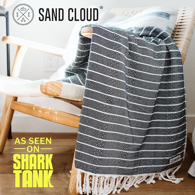 Sand Cloud Turkish Beach Towel - Sand Resistant & Quick Dry Towel - 2 Pack | 100% Certified Organic Turkish Towel - Bath Towel or Beach Blanket for Picnic - As Seen on Shark Tank - Gocek (Black)