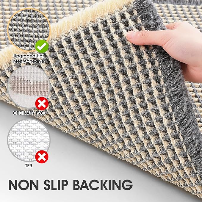 IM HOME Waffle Bath Mat Grey & Beige 36"x24", Boho Woven Modern Bath Mat Rugs, Absorbent Non Slip Bathroom Rugs, Soft Washable Bath Rugs with Tassels for Bedroom, Kitchen, Shower, Tub