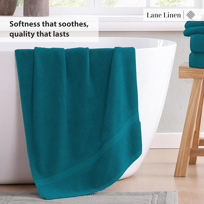 LANE LINEN Bath Towel Set 100% Cotton 3 Piece Soft Absorbent - Sea Port | Cotton Towel Set - Densely Woven, Coordinated Colors, Dobby Border Accent, OEKO-TEX Certified, Zero-Twist Durability