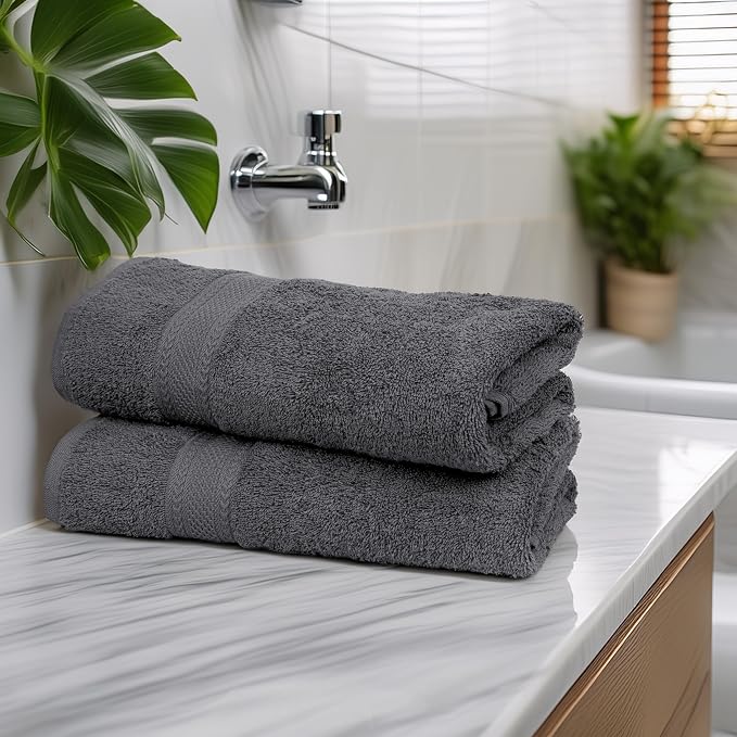 Large Bath Towels Set of 6 – 100% Cotton Terry – 24" x 50" – Quick Dry, Soft & Highly Absorbent – Grey Towels for Bathroom, Gym, Spa, Pool & Daily Use