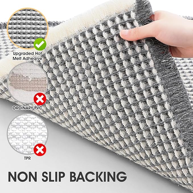 IM HOME Waffle Bath Mat Darkgrey & Cream 32"x20", Boho Woven Modern Bath Mat Rugs, Absorbent Non Slip Bathroom Rugs, Soft Washable Bath Rugs with Tassels for Bedroom, Kitchen, Shower, Tub