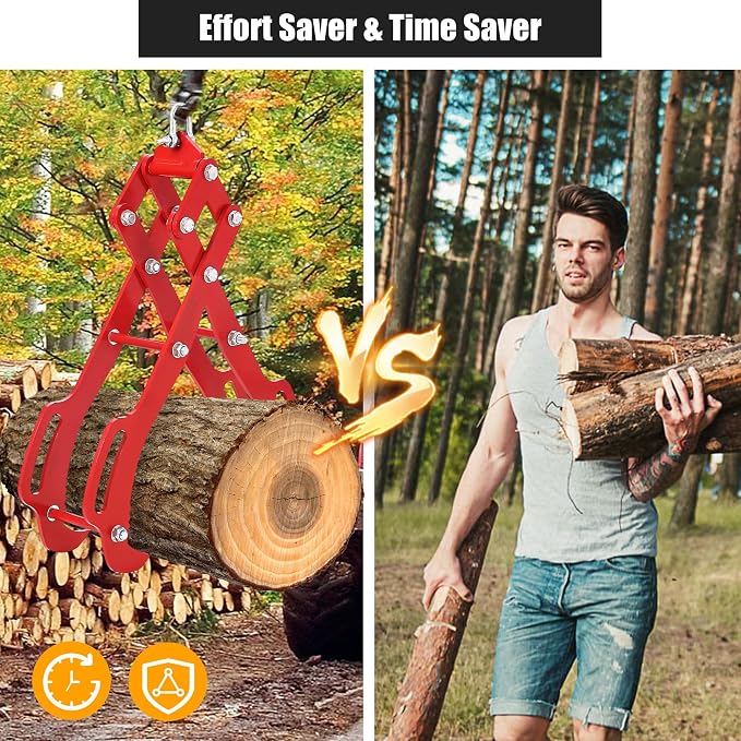 36 in Log Lifting Tongs with 4 Claw, Heavy Duty Steel Logging Tool Grabbler, Anti-Slip Dragging Tongs, Lumber Skidding Grabber for Tractors, Trucks, Firewood, Lumber