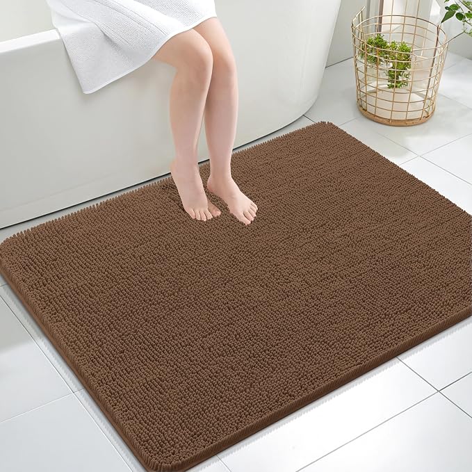 OLANLY Large Bathroom Rugs 40x32, Extra Soft Absorbent Chenille Bath Rugs, Rubber Backing Quick Dry, Machine Washable Bath Mats for Bathroom Floor, Tub and Shower, Home Decor Accessories, Mocha