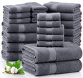 LANE LINEN 100% Cotton Bath Towels Set - 24 PCs - Durable, Quick Dry, Super Soft & Highly Absorbent - 4 Bath, 4 Fingertip, 6 Hand Towels, 8 Washcloths, 2 Bath Sheets - Perfect Family Set - Cool Grey | Towels And Washcloths Sets - Oversized & Roomy, Lig...