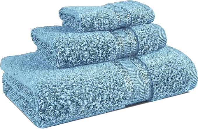 LANE LINEN Bath Towel Set Soft Absorbent Quick Dry 100% Cotton - Blue | Cotton Bath Towel Set - Long-Lasting Comfort, Hotel-Style Look, Gets Softer With Every Wash, Machine Washable, Densely Woven