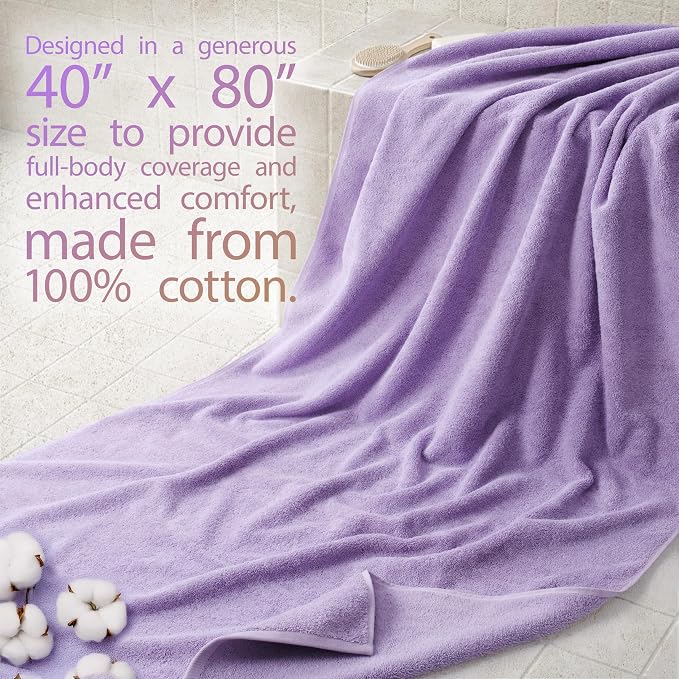 Cotton Paradise 100% Cotton Turkish Towel, Soft Absorbent Quick Dry, 40x80 Oversized Bath Sheet Towel, Lilac