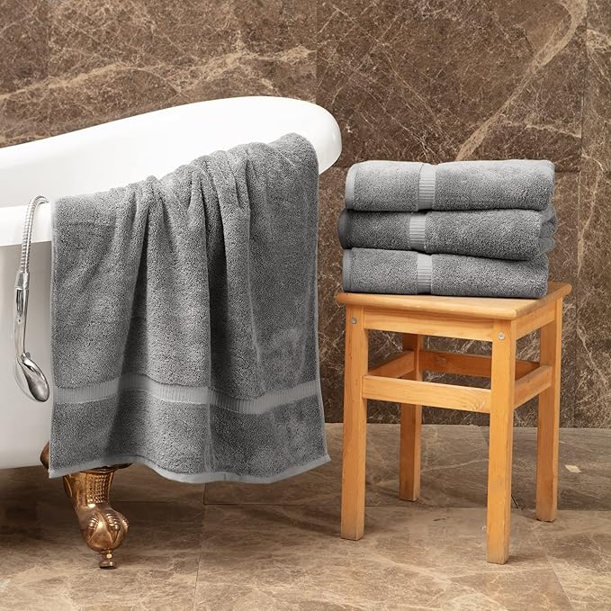Towel Bazaar 4-Piece Bath Towel Set, Cotton Turkish Towels, 27x54 Luxury Towel Super Soft and Absorbent, Perfect Use for Bathroom, Shower Towels - Gray