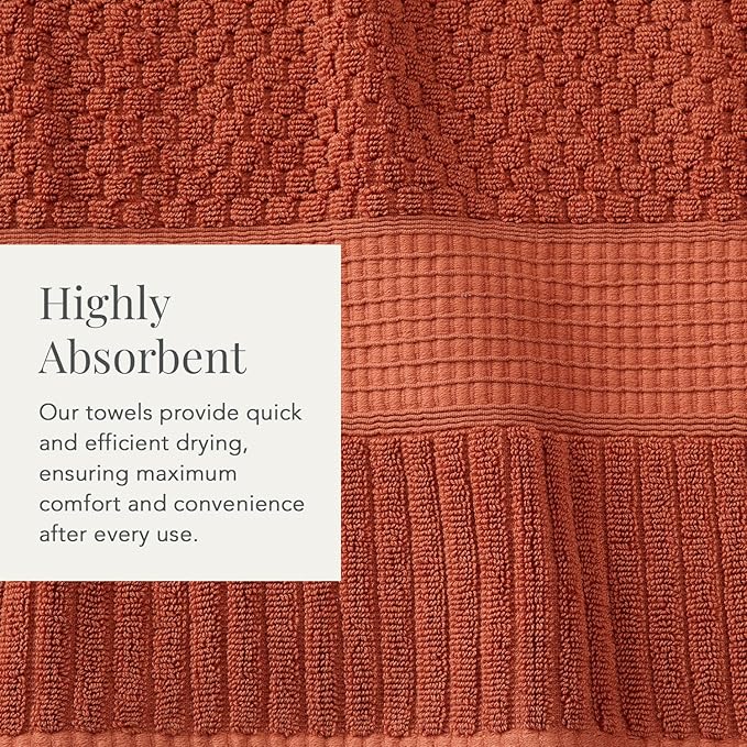 NY Loft 100% Cotton Towel Set 6 Piece Towel Set | Super Soft & Absorbent Quick-Dry 2 Bath Towels 2 Hand Towels & 2 Washcloths |Textured and Durable Cotton | Trinity Collection (6 Piece Set, Clay)