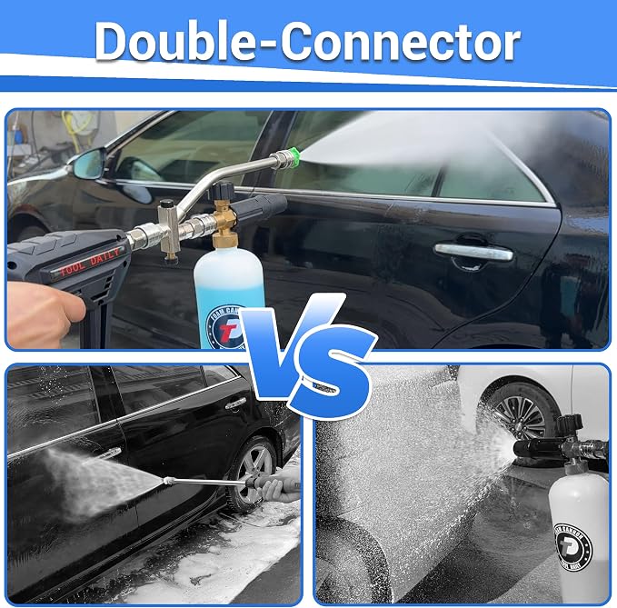 Tool Daily Short Pressure Washer Gun with Foam Cannon, Dual Connector Accessory, 1/4 Inch Quick Connect, 5 Spray Nozzle Tips, 1 Liter