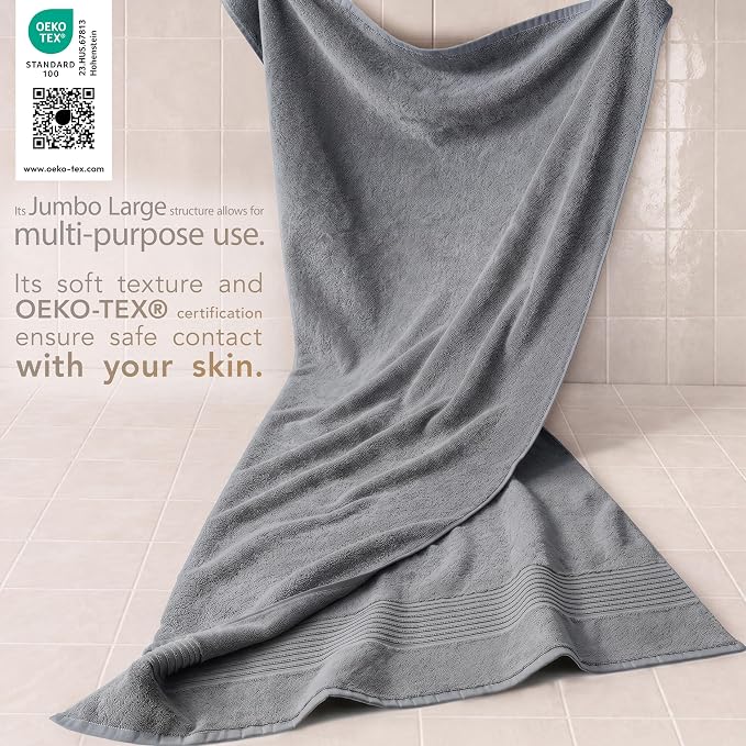 Cotton Paradise 100% Cotton Turkish Towel Set, Soft Absorbent Quick Dry, 2 Piece 35x70 Bath Sheet Set, Light Grey