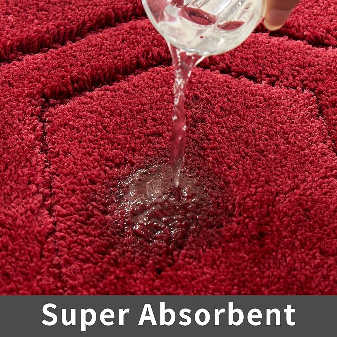 COSY HOMEER Extra Thick Bath Rugs for Bathroom - Anti-Slip Bath Linen Sets Mats Soft Plush 100% Strong Polyester Living Room Bedroom Water Absorbent(Red,20x32 - Inches)