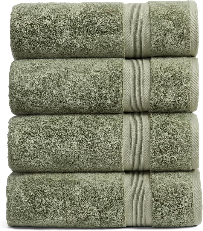 Springtree Home Luxury Bamboo Rayon Bath Towel Set | 4-Pack | Lily Green | 35% Bamboo Rayon - 65% Zero Twist Cotton | Absorbent Quick-Dry Towels for Bathroom | Ultra Soft | OEKO-TEX Standard 100