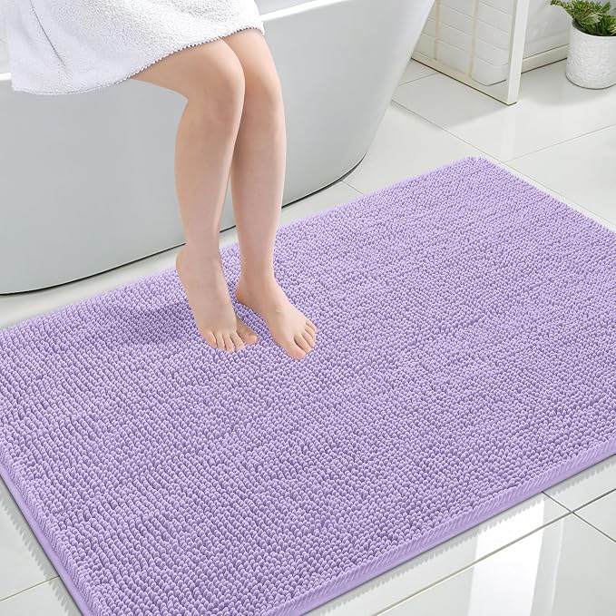 OLANLY Large Bathroom Rugs 47x32, Extra Soft Absorbent Chenille Bath Rugs, Rubber Backing Quick Dry, Machine Washable Bath Mats for Bathroom Floor, Tub and Shower, Home Decor Accessories, Lavender