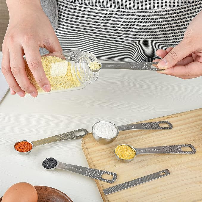 18/8 Stainless Steel Measuring Cups and Spoons Set 10 for Baking & Kitchen, Metric & US Metal 4 Measuring Cups and 5 Measuring Spoons with 1 Leveler