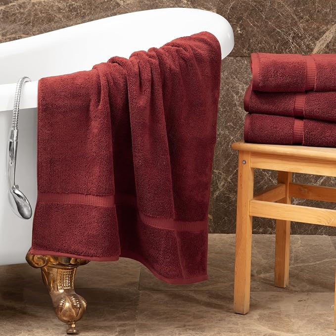 Towel Bazaar 4-Piece Washcloth, 100% Premium Cotton Turkish Towels, 13x13 Luxury Towel Super Soft and Absorbent, Perfect Use for Bathroom, Shower Towels - Cranberry