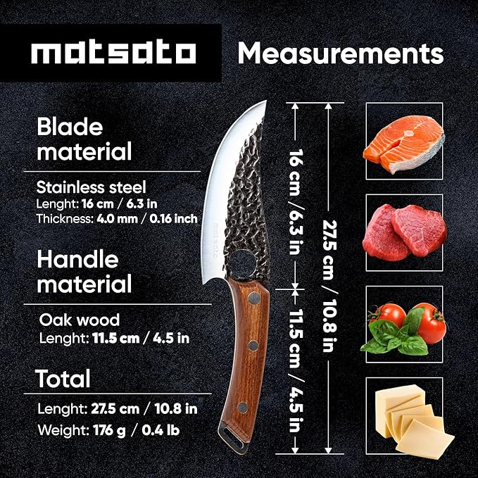 Matsato Chef Knife - Perfect Kitchen Knife for Cooking, Chopping | Japanese Steel Knife for Home, BBQ. For Balance & Control, 6.3 Inch