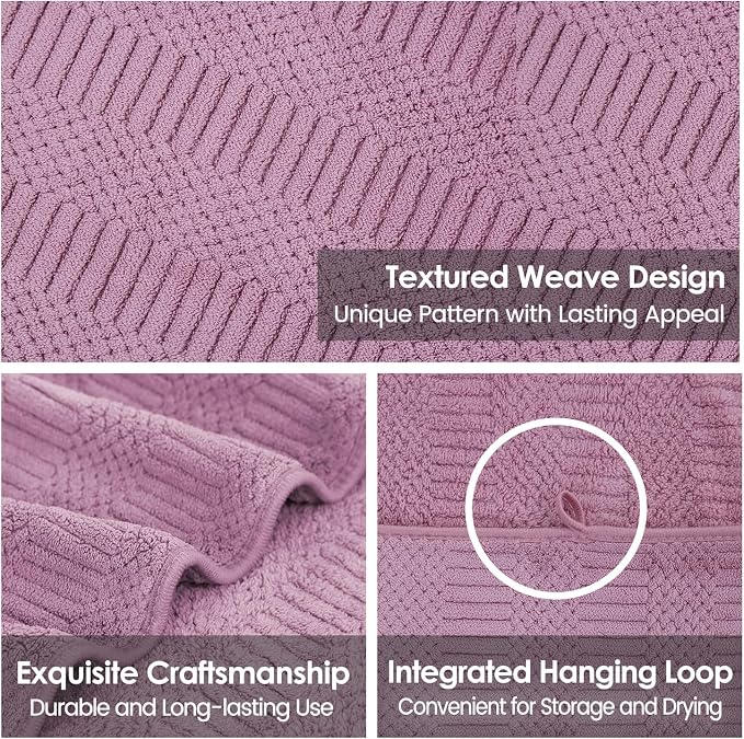 JML Microfiber Bath Towels, Purple, 30" x 60", 2 Pack | Hanging Hook, Lint Free, Oversized, Soft, Super Absorbent, Fast Drying, Use for Sport, Fitness, Yoga, Diamond Cross Grid