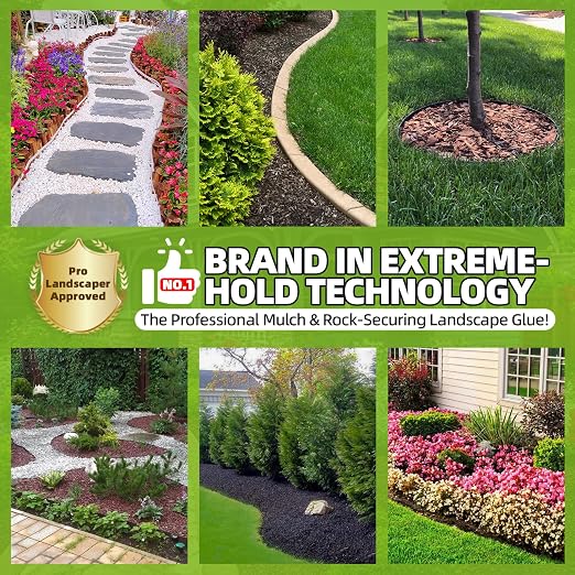 Mulch Glue for Landscaping 1.3 Gallon, High-Concentration Rock Glue, Gravel Binder with Ultra-Stick Grip, Covers 2X More Area for Pea Gravel, Mulch & Pebbles, Long-Lasting & Non-Toxic