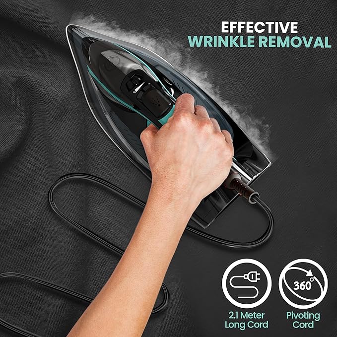 Utopia Home Steam Clothes Iron - 1800W (Black Teal) Non-Stick Soleplate | Nonstick Soleplate With Auto-Off Safety Feature - Adjustable Thermostat Control, Variable Steam Control, Self-Clean, 8ft Cord