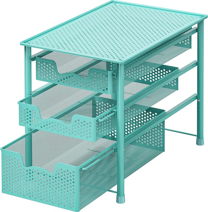 Simple Houseware Stackable 3 Tier Sliding Basket Organizer Drawer, Turquoise