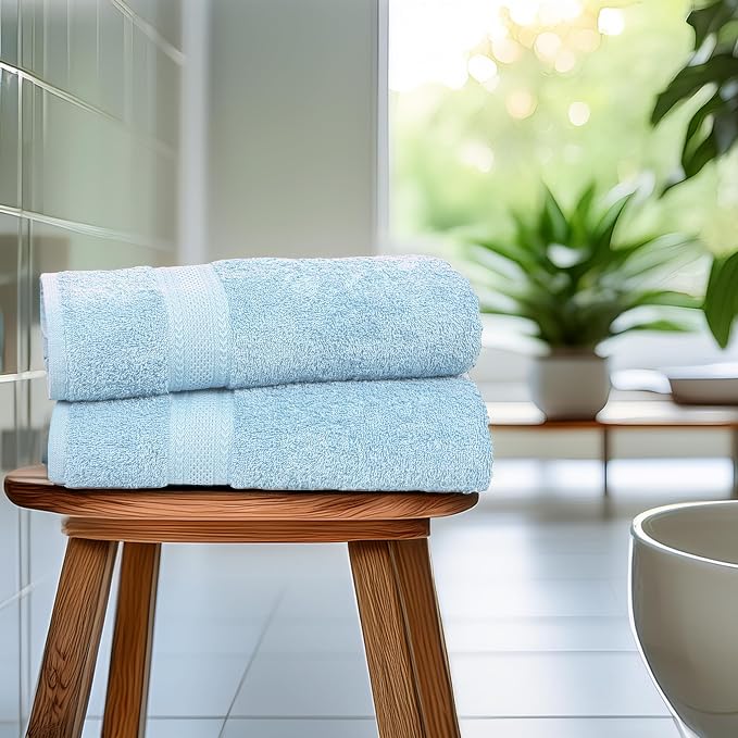 Medium Size Bath Towels Set of 6 – 100% Cotton Terry – 24" x 48" – Quick Dry, Soft & Highly Absorbent – Sky Blue Towels for Bathroom, Gym, Spa, Pool & Daily Use