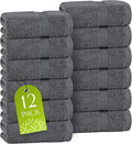 White Classic Dark Gray Washcloths Set for Body and Face Towel, Cotton Wash Cloths Bulk 12 Pack, Spa Fingertip Wash Clothes 12x12 Inch, Soft Absorbent Gym Towels