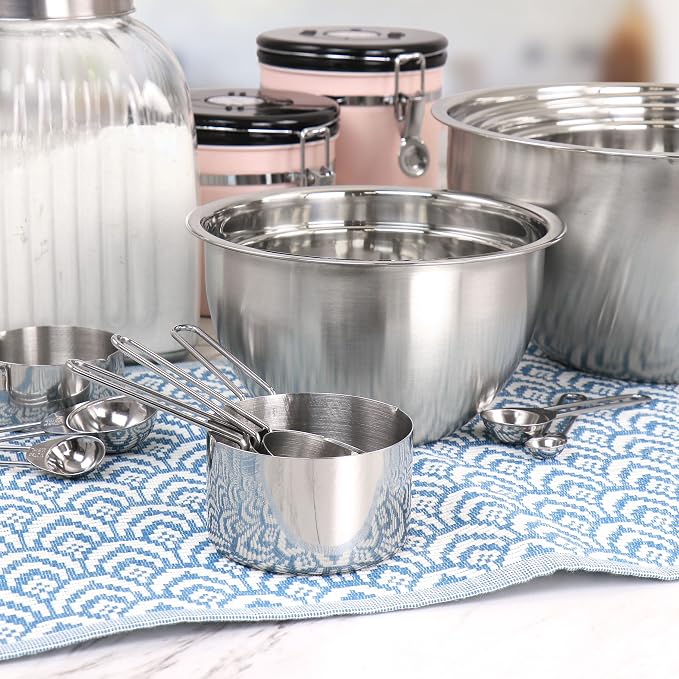MegaChef 14 Piece Stainless Steel Measuring Cup and Spoon Set with Mixing Bowls, Silver