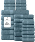 Villa Celestia 100% Cotton Bath Towel Set of 24-6 Bath Towels, 6 Hand Towels, 12 Wash Cloths, Sustainable, Soft, Highly Absorbent, Combed Cotton 24 Piece Set for Hotels, Spa, Bathroom, Dorm, Blue