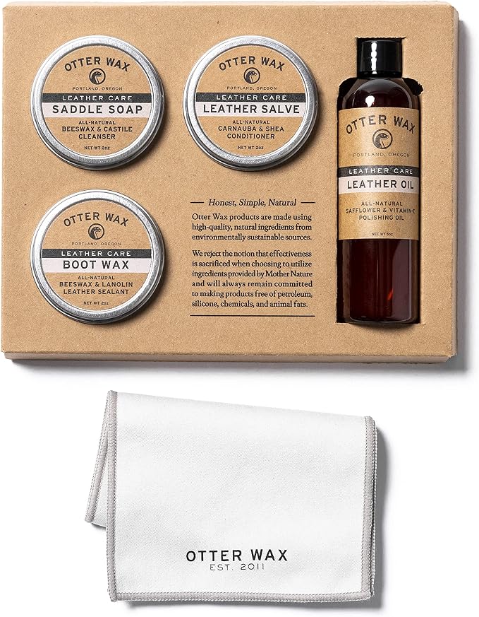 Otter Wax Essential Leather Care Kit | Complete Leather Cleaning & Conditioning Set | Clean, Condition, Shine, & Protect All-Types of Leather| All-Natural & PFAS-Free | Made in Portland USA