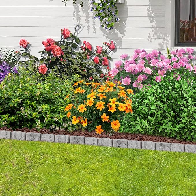 Landscape Edging Garden Edging Border Faux Stone Edging,91FT x 2.75 in Tall | Decorative Stone-Look Garden Border for Flower Bed Edging,Yard Edging,Lawn Trees and Gardens,w/ Anchoring Spikes,Gray