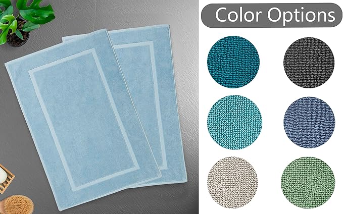HILLFAIR-900 GSM-100% Ringspun Cotton Floor Towels mat- Hotel-Spa Tub-Shower Bathroom Floor mat Towels- 21 x 34 Inch- Terry Cotton Bath Mat, Machine Washable, Absorbent-2 Peice Towel Set- Ocean Blue