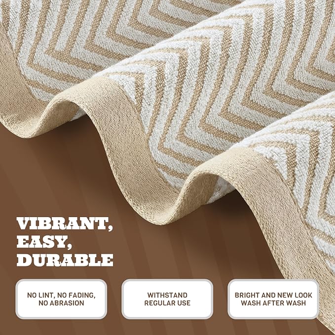 White Classic Cotton Beach Towels Oversized 35 x 70 Inches, Ultra Absorbent and Low Lint Luxury Pool Towels, Chevron Design, Beige, 2 Pack