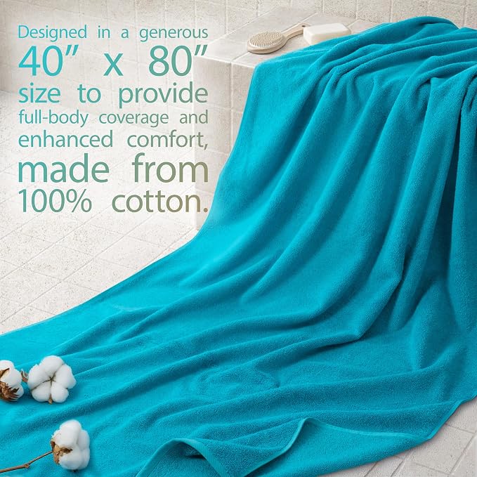 Cotton Paradise 100% Cotton Turkish Towel, Soft Absorbent Quick Dry, 40x80 Oversized Bath Sheet Towel, Ocean Aqua
