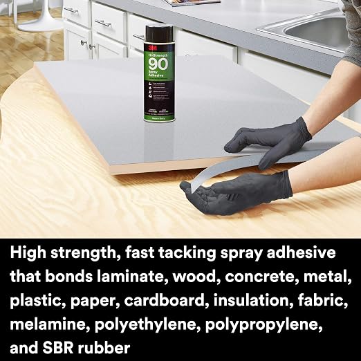 3M Hi-Strength 90 Spray Adhesive, Permanent, Bonds Laminate, Wood, Concrete, Metal, Plastic, Clear Glue, Net Wt 12.23 oz (Pack of 2)