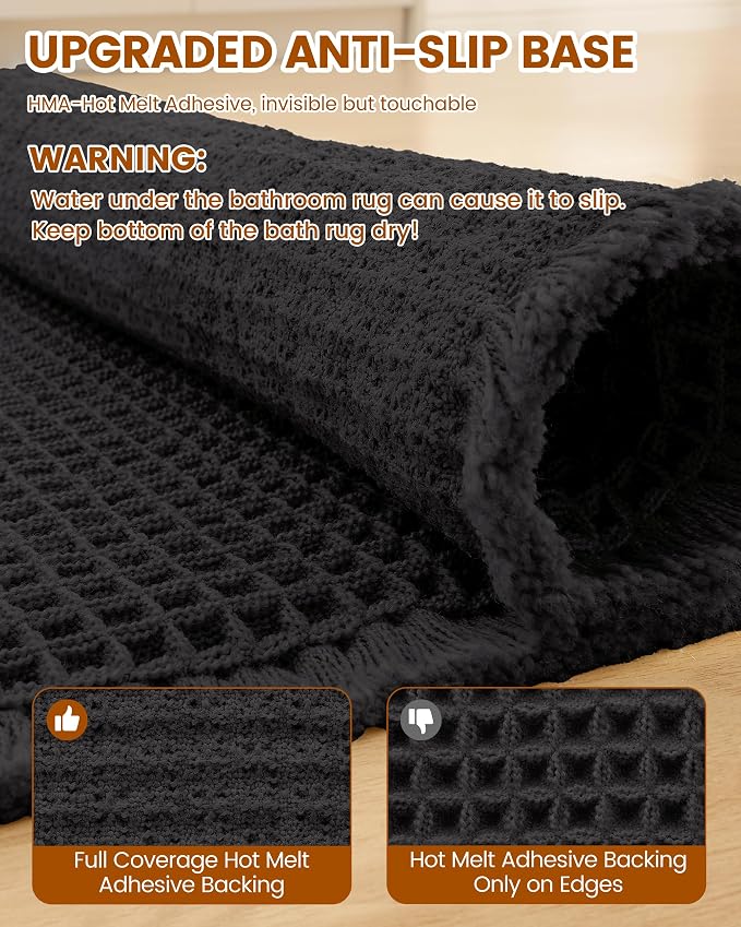 Smiry Waffle Bath Mat 47x24, Extra Soft Absorbent Bathroom Rugs, Non Slip Machine Washable Quick Dry Bath Rugs for Bathroom Floor, Tub, Shower, Home Decor Accessories, Black