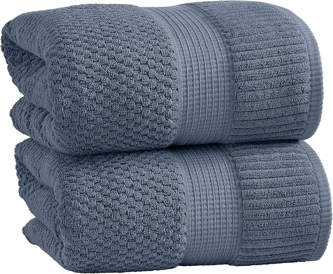 NY Loft 100% Cotton 2-Pack Oversized Bath Towel Set | Flint | Quick-Dry | Two Oversized 35" x 70" Bath Towels / Bath Sheets | Super Absorbent | Designer-Styled Texture