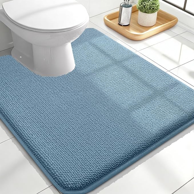 OLANLY Thick Memory Foam Bathroom Rugs 24x20, Absorbent Bath Mat, Airy Blue | Soft Quick Dry Bath Rugs Mats, Non-Slip, Machine Washable Carpet for Bathroom Floor, Tub and Shower, Home Decor Accessories