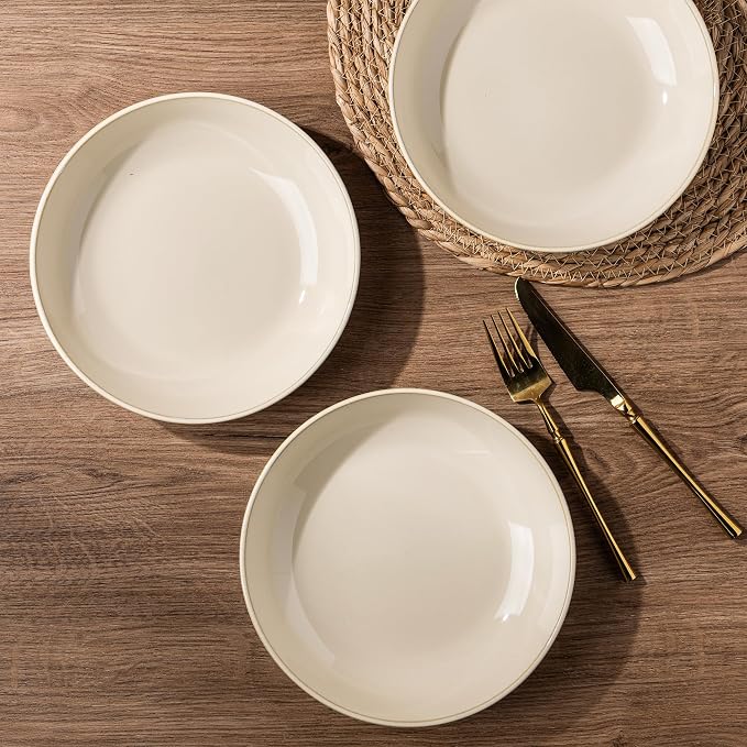 AmorArc 8.5'' Large Ceramic Pasta Bowls, 36oz Stoneware Pasta Serving Bowls Set of 4 for Kitchen, Wide Bowls for Pasta,Salad,OatmeaL,Microwave Safe, Reactive Glaze-Vanilla