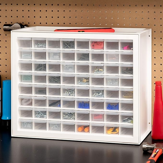 IRIS USA 64-Drawer Screw Organizer, Made in USA, Storage Chest for Charms, Beads, Craft, Scrapbook & Hobby Supplies, Hardware, Screws, Nuts & Bolts, Garage Tools, Teacher Toolbox, White