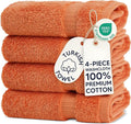 Chakir Turkish Linens 4 Piece Washcloth Set, 100% Cotton Luxury Turkish Washcloths for Bathroom, Soft Absorbent Washcloths, 13 x 13 Inches, Coral