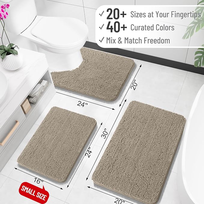 OLANLY Bathroom Runner Rugs 47x20, Soft Absorbent Chenille Bath Rugs, Rubber Backing Quick Dry, Machine Washable Long Bath Mats for Bathroom Floor, Tub and Shower, Home Decor Accessories, Warm Taupe