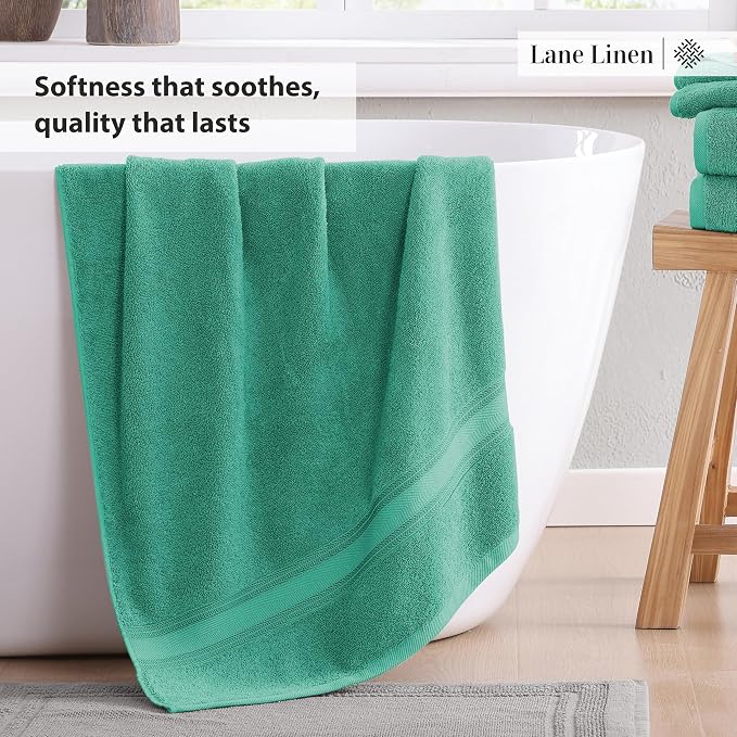 LANE LINEN Towel Set Quick Dry 100% Cotton 3 Piece Soft Absorbent - Teal | Cotton Towels For Bathroom - Zero-Twist Durability, Zero-Twist Cotton, Terry Weave Comfort, Long-Lasting Comfort